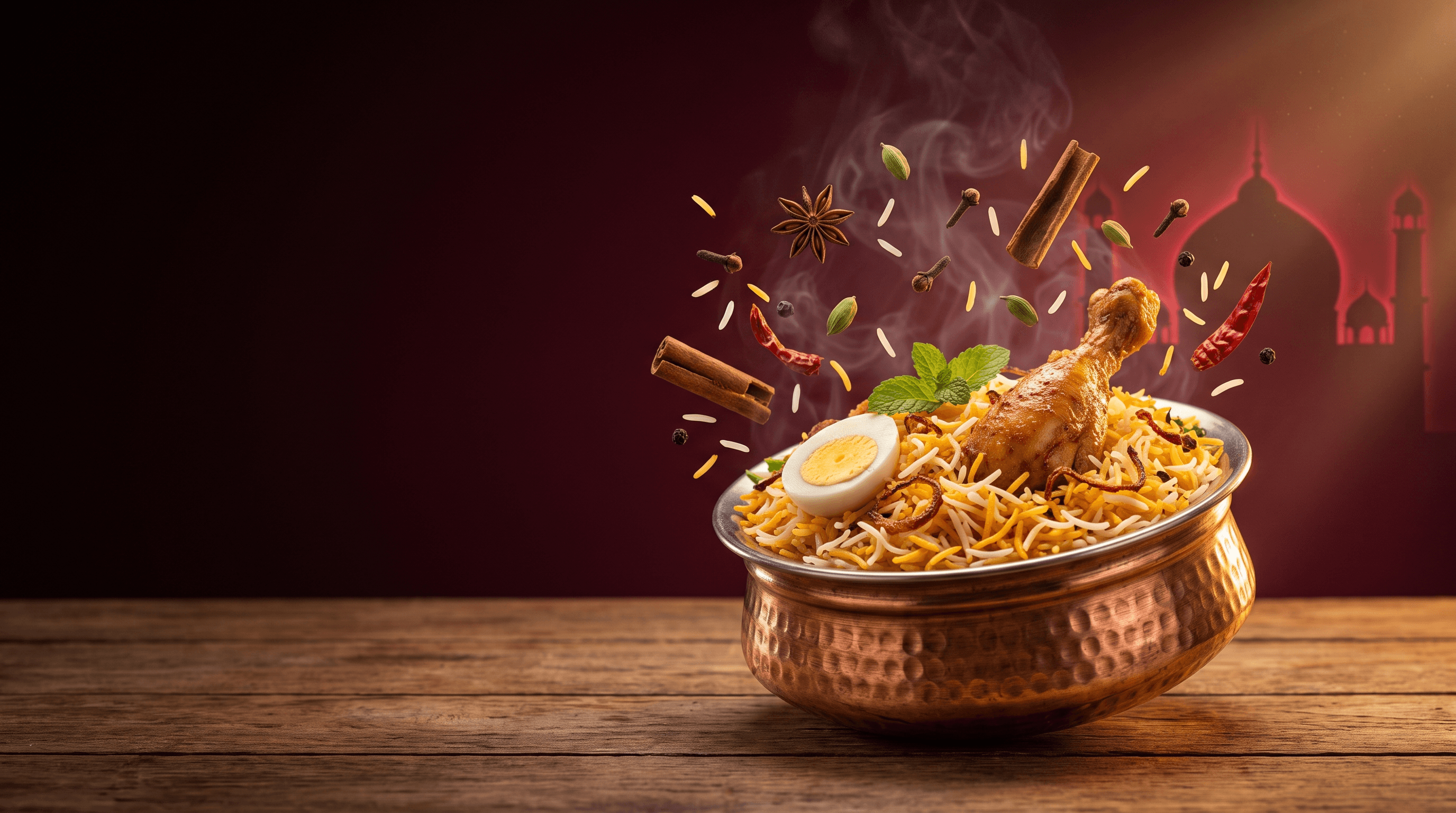 Sheriff Biryani — dum biryani in a copper handi